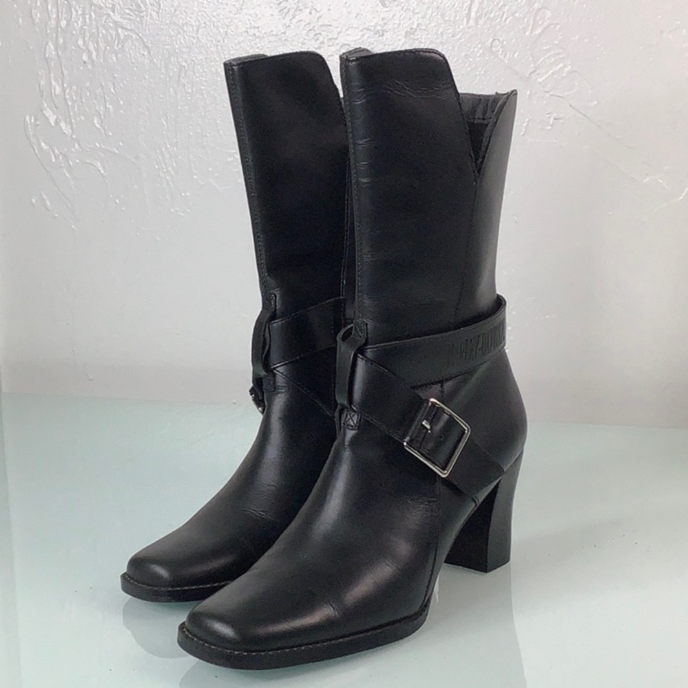 Harley Davidson Natasha mid leather zip up heel moto boots women size 5 EUC
